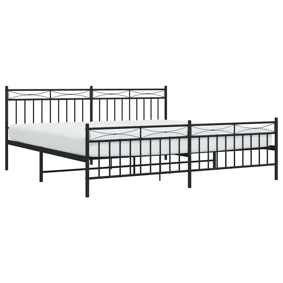 Cadre de lit métal sans matelas avec pied de lit noir 193x203cm - 4