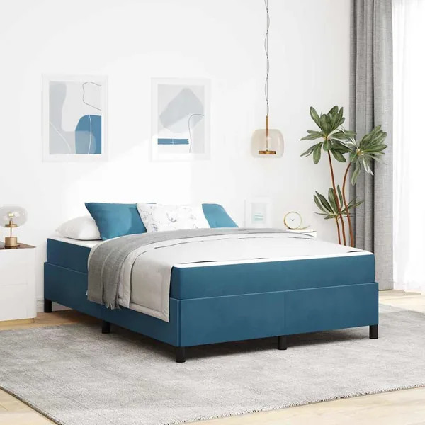 Cadre de lit avec matelas Bleu foncé 160 x 200 cm tissu
