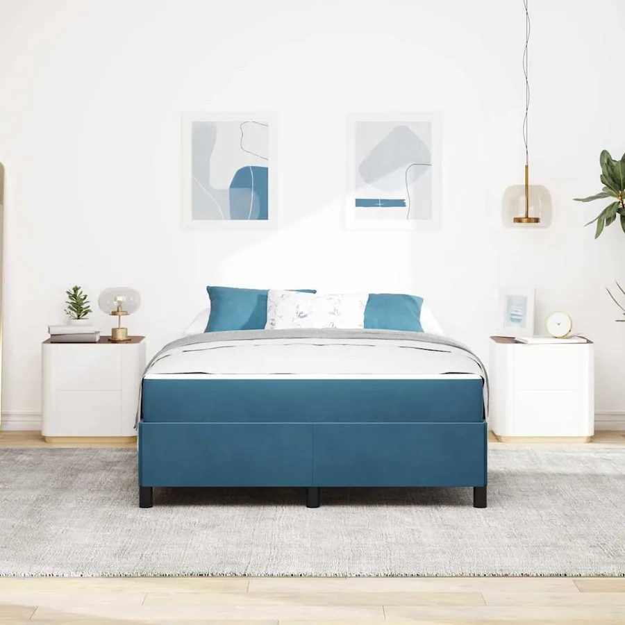 Cadre de lit avec matelas Bleu foncé 160 x 200 cm tissu - 3