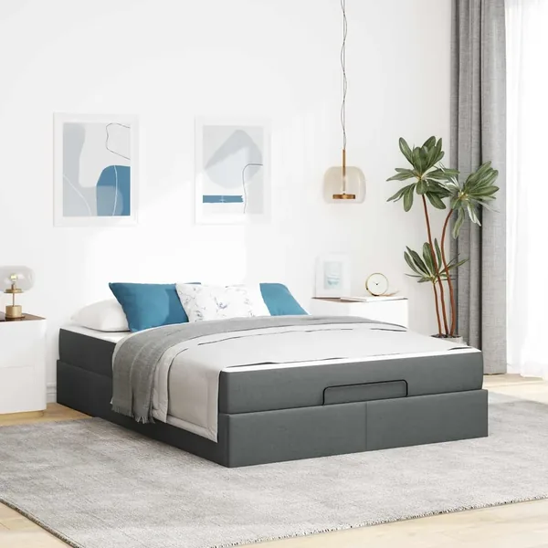 Cadre de lit avec matelas 2 pcs Gris Foncé tissu