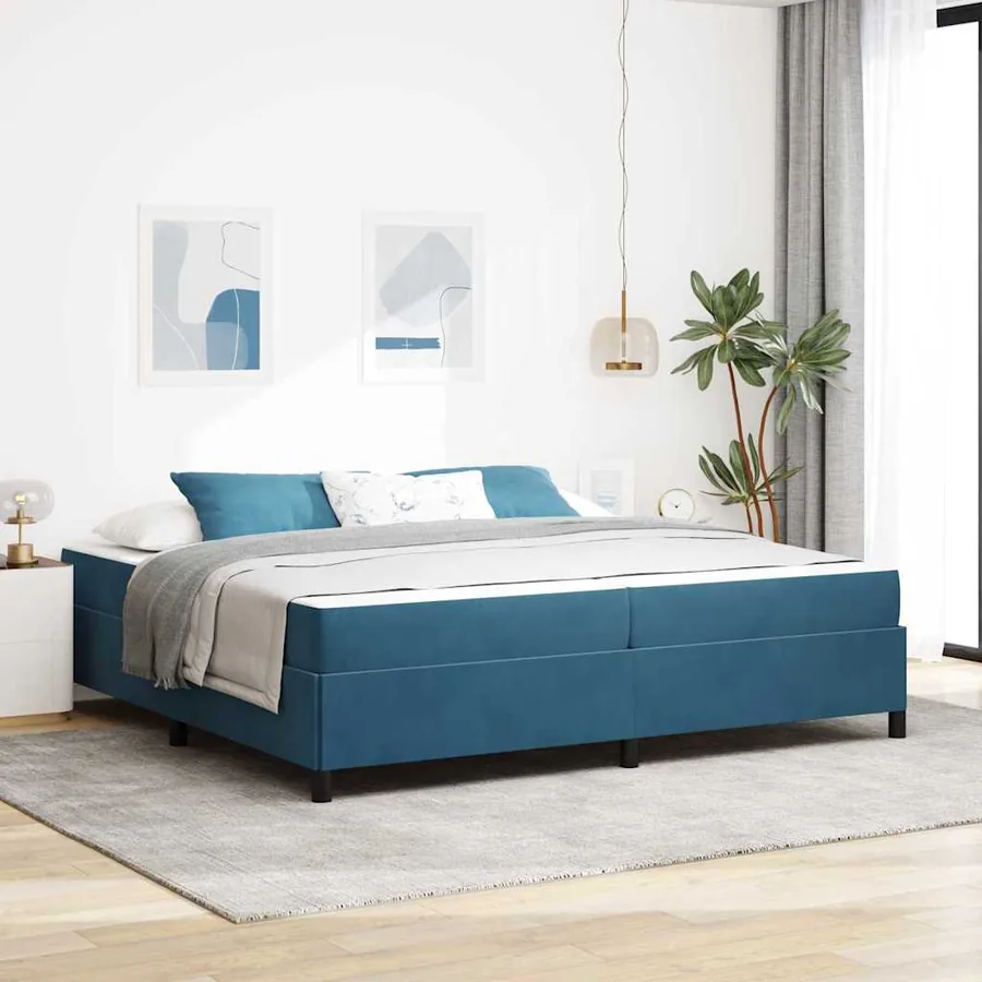 Cadre de lit avec matelas Bleu foncé 200 x 200 cm tissu