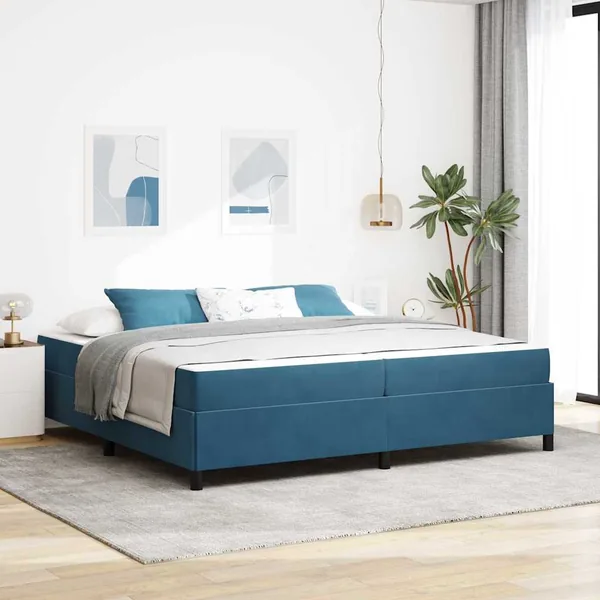 Cadre de lit avec matelas Bleu foncé 200 x 200 cm tissu