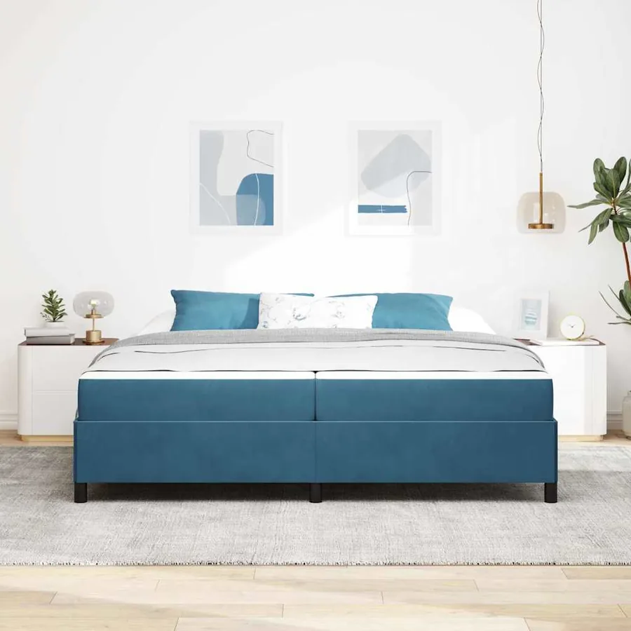 Cadre de lit avec matelas Bleu foncé 200 x 200 cm tissu - 3