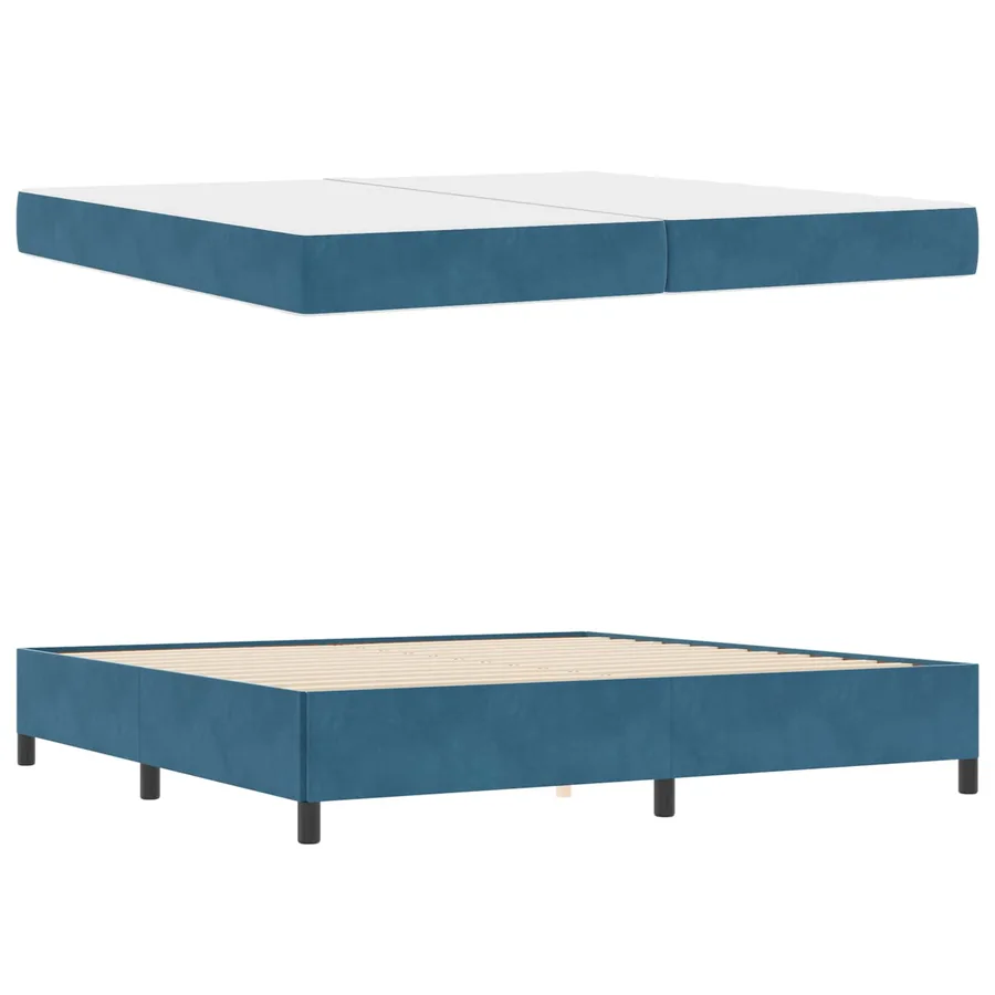 Cadre de lit avec matelas Bleu foncé 200 x 200 cm tissu - 4