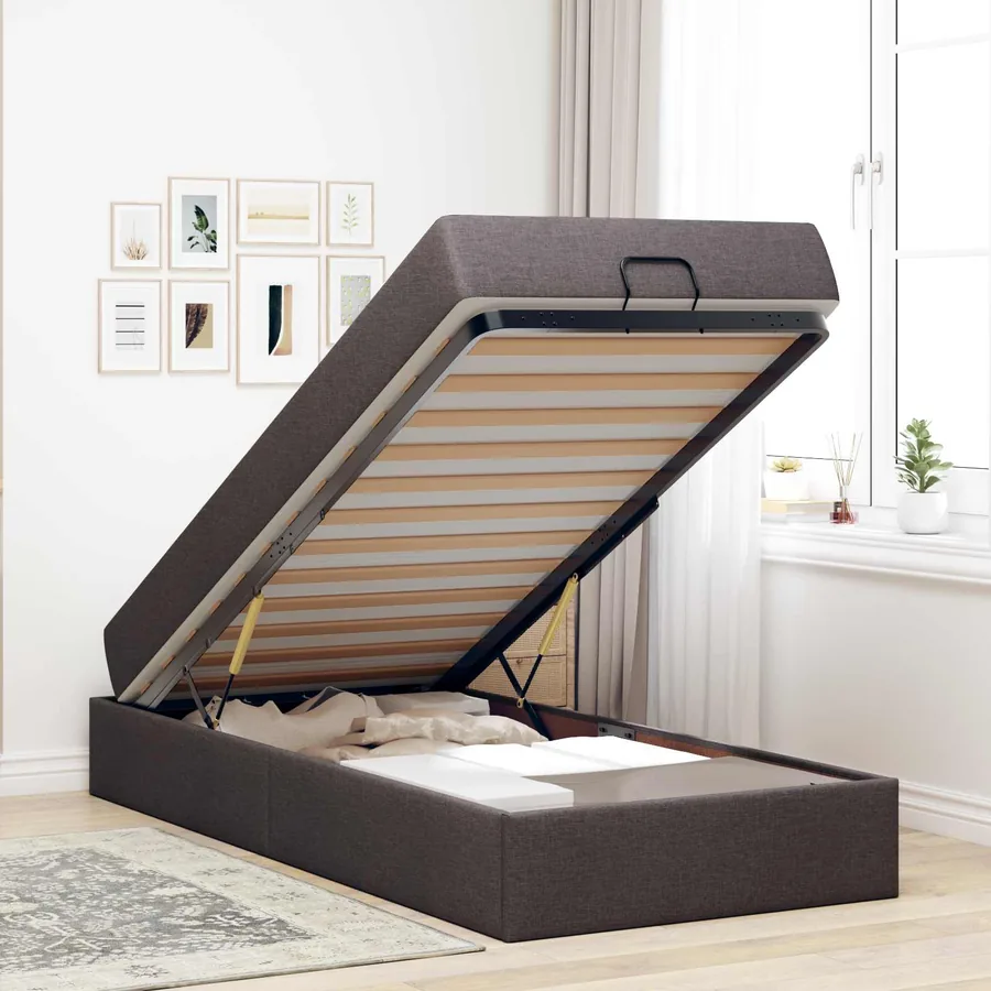 Cadre de lit avec matelas 2 pcs Tan tissu - 4