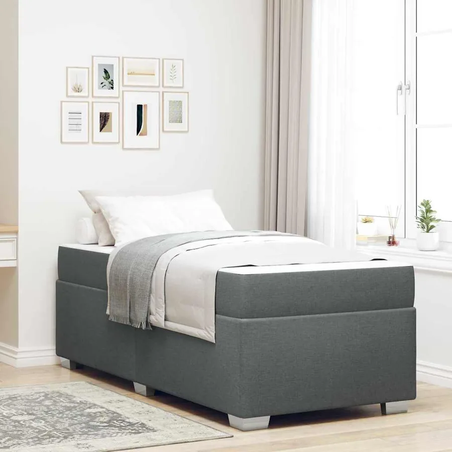 Cadre de lit avec matelas Gris foncé 80 x 200 cm tissu