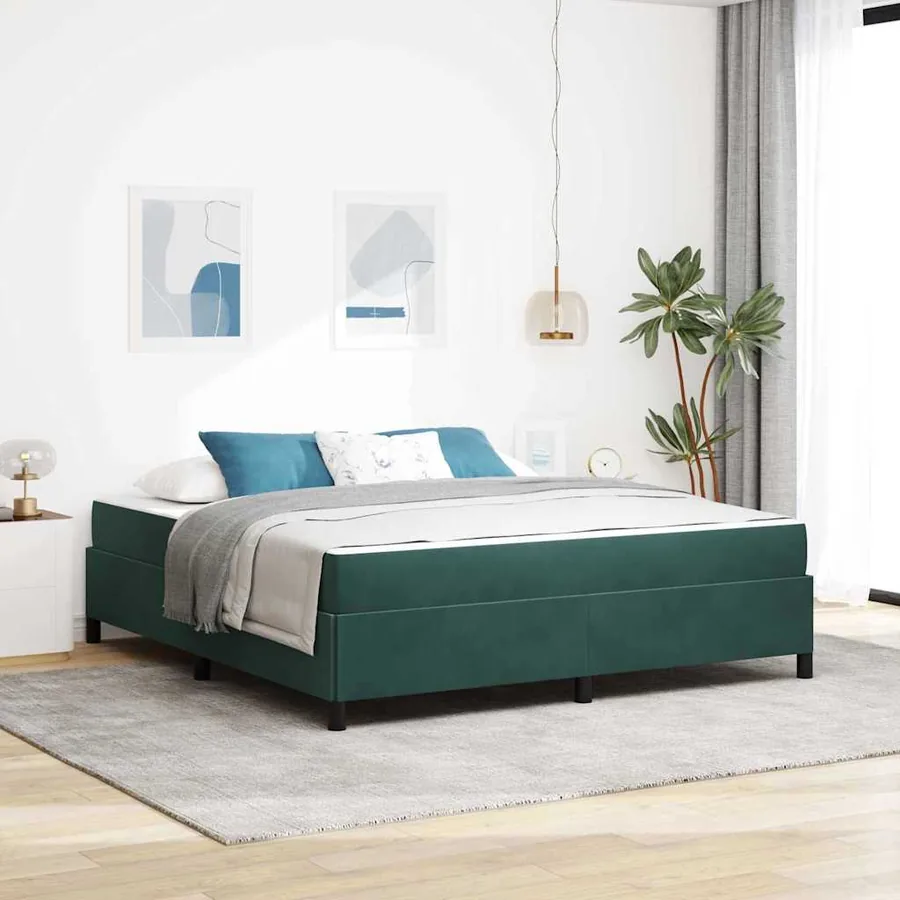 Cadre de lit avec matelas Vert foncé 180 x 200 cm tissu