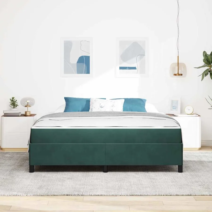Cadre de lit avec matelas Vert foncé 180 x 200 cm tissu - 3