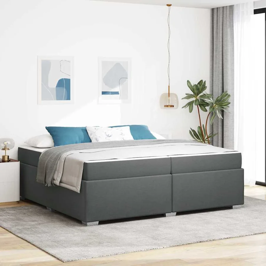 Cadre de lit avec matelas Gris foncé 200 x 200 cm tissu