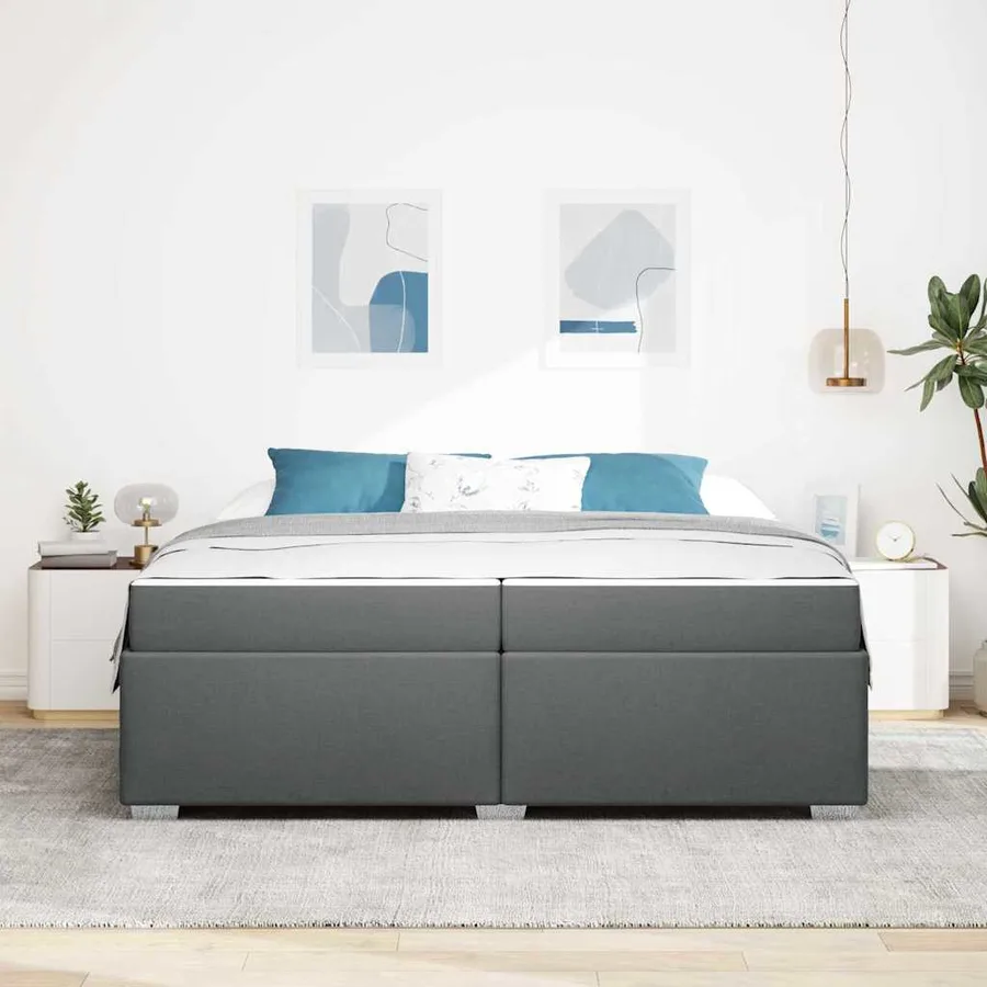 Cadre de lit avec matelas Gris foncé 200 x 200 cm tissu - 3