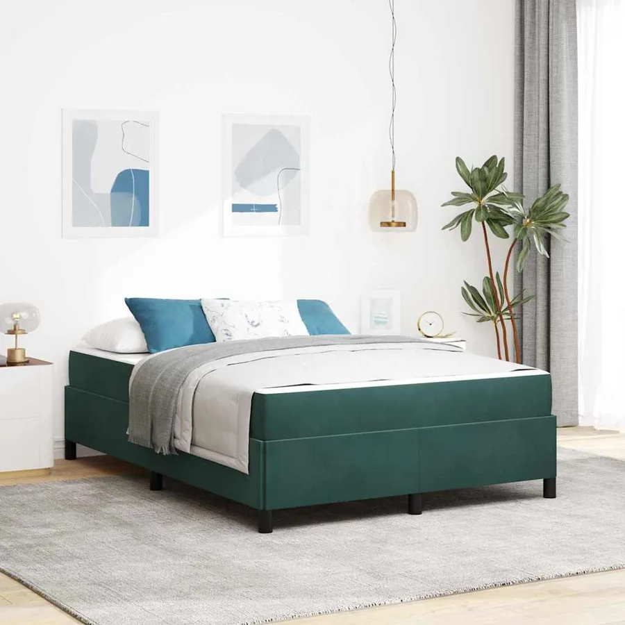 Cadre de lit avec matelas Vert foncé 140 x 200 cm tissu