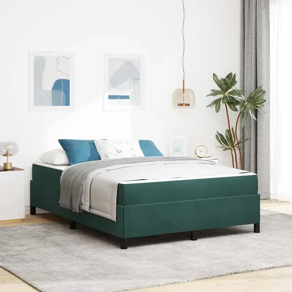 Cadre de lit avec matelas Vert foncé 140 x 200 cm tissu