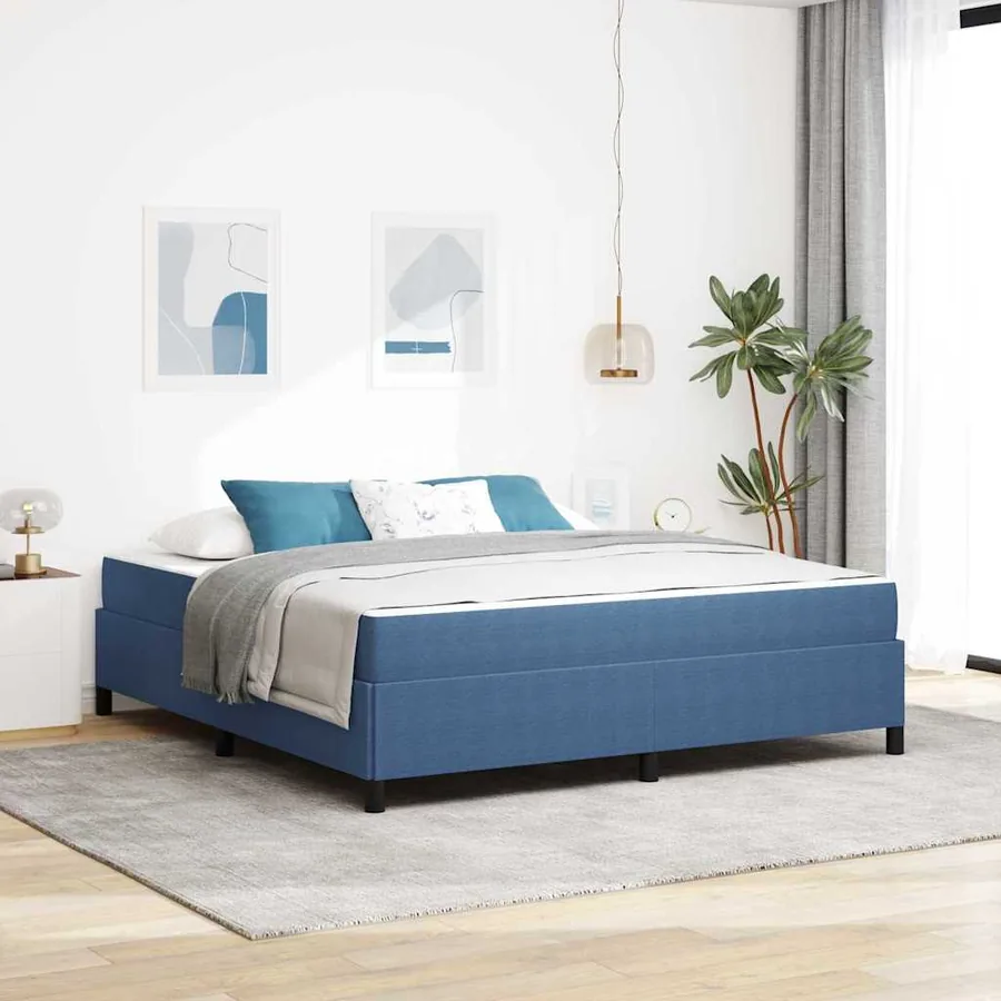 Cadre de lit avec matelas Bleu 180 x 200 cm tissu