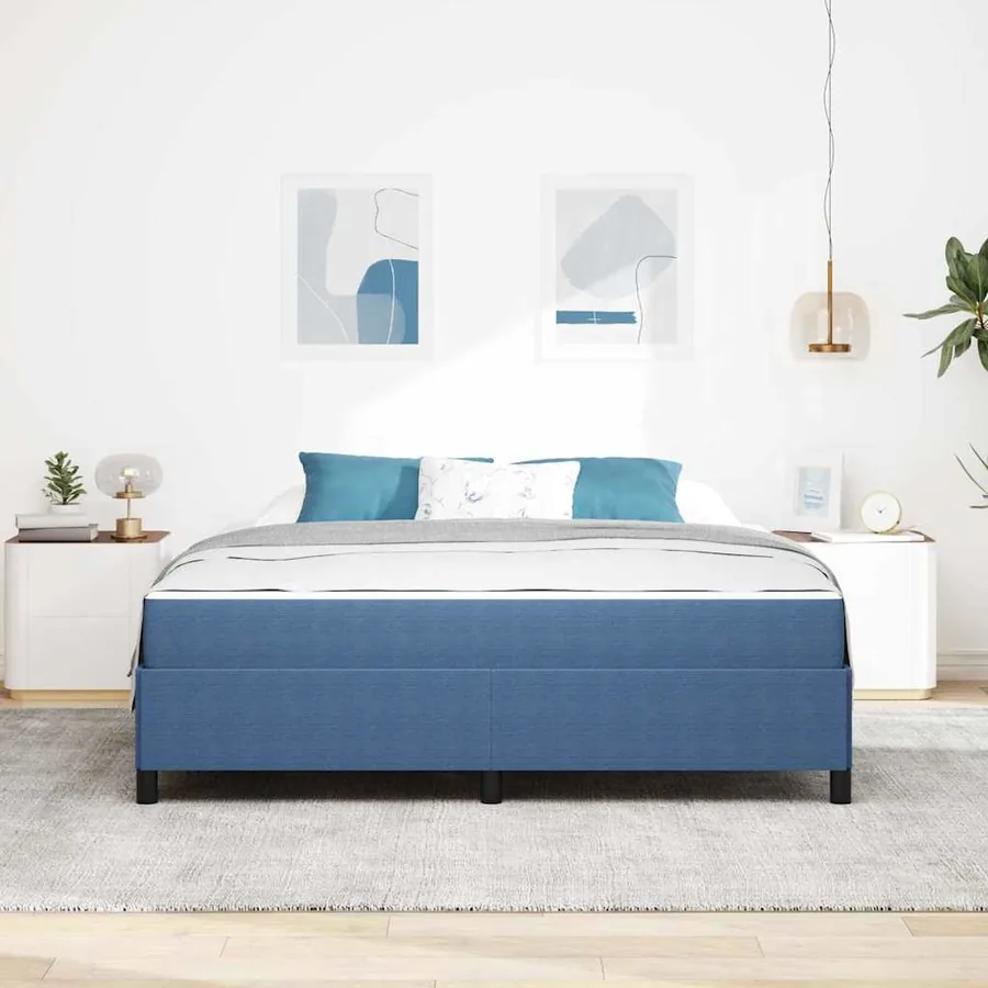 Cadre de lit avec matelas Bleu 180 x 200 cm tissu - 3