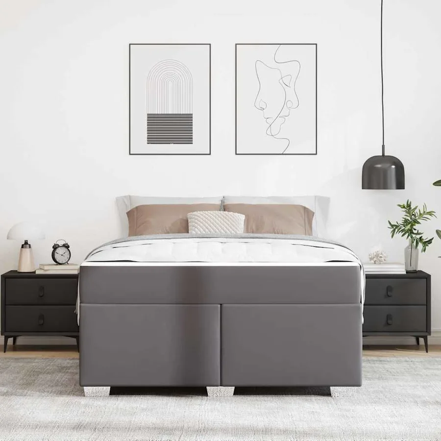 Cadre de lit avec matelas Gris 140 x 200 cm tissu - 3