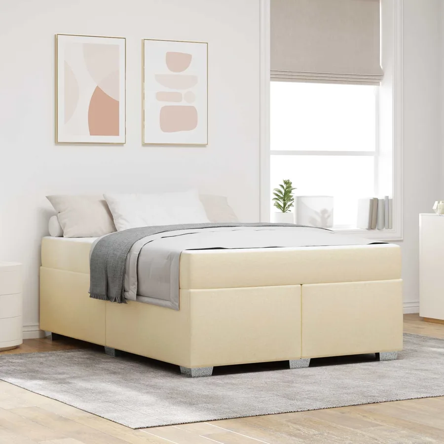 Cadre de lit avec matelas Crème 160 x 200 cm tissu