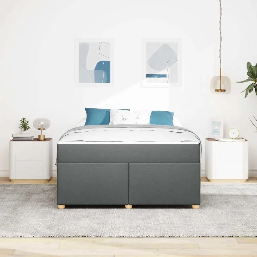 Cadre de lit avec matelas Gris foncé 160 x 200 cm tissu - 3