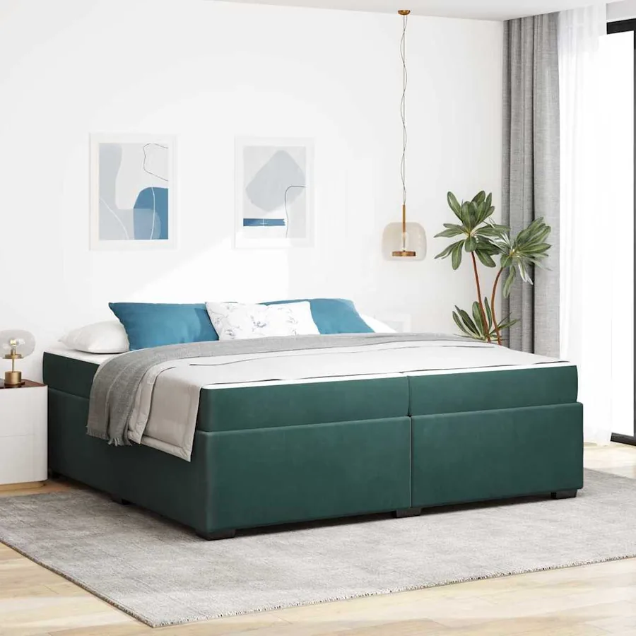 Cadre de lit avec matelas Vert foncé 200 x 200 cm tissu