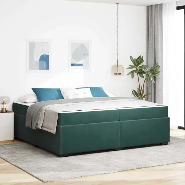 Cadre de lit avec matelas Vert foncé 200 x 200 cm tissu