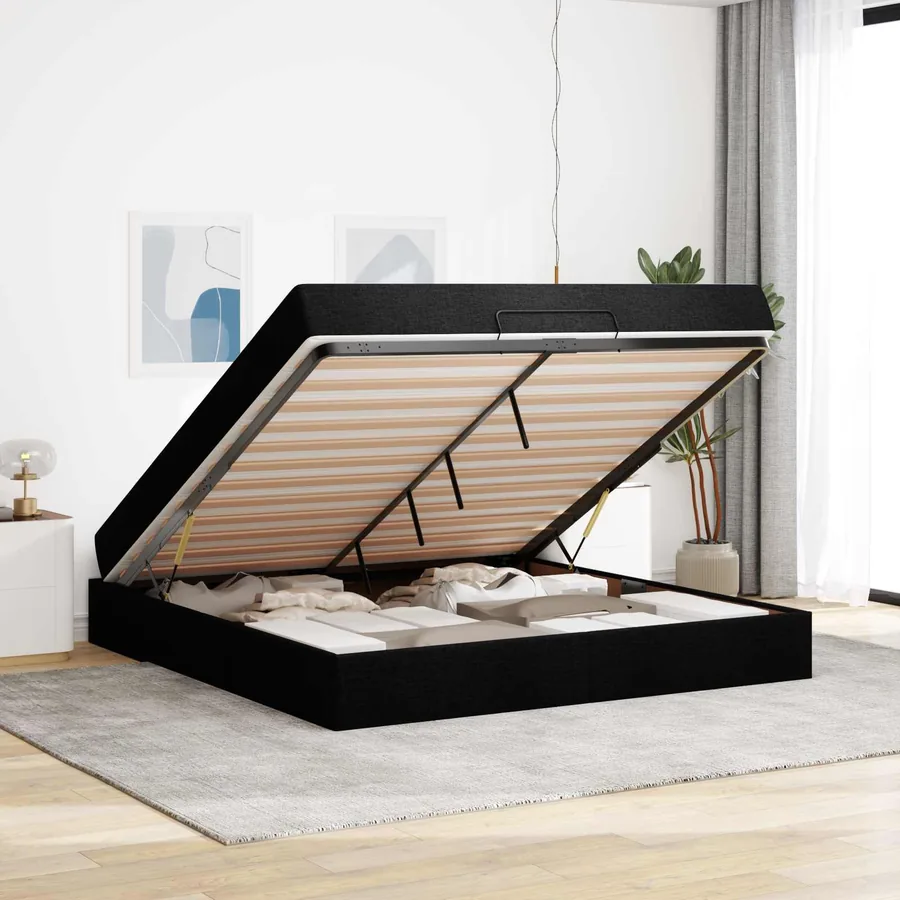 Cadre de lit avec matelas 2 pcs Noir tissu - 4