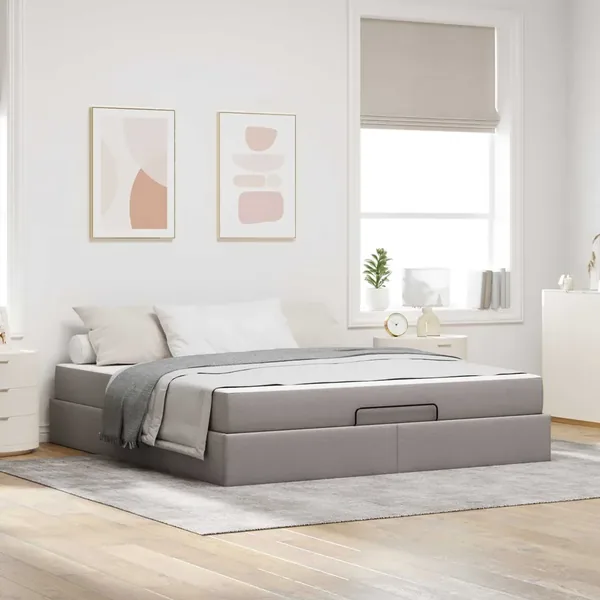 Cadre de lit avec matelas 2 pcs Taupe tissu