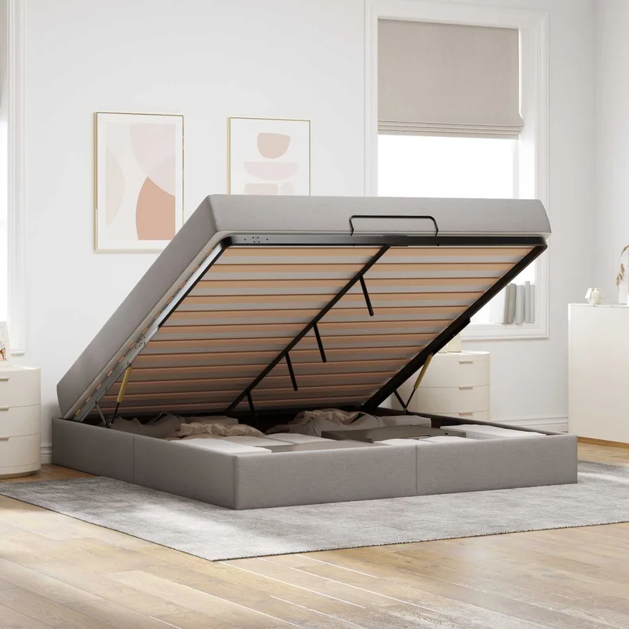 Cadre de lit avec matelas 2 pcs Taupe tissu - 4