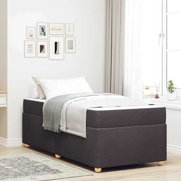 Cadre de lit avec matelas Marron foncé 90 x 190 cm tissu