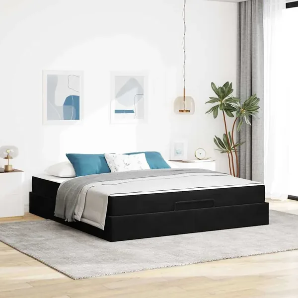 Cadre de lit avec matelas 2 pcs Noir Velours