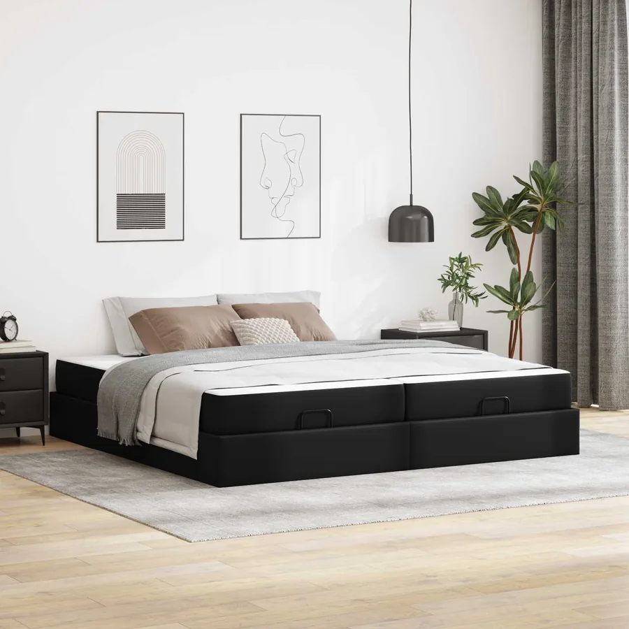 Cadre de lit avec matelas avec matelas 2 pcs Noir PVC