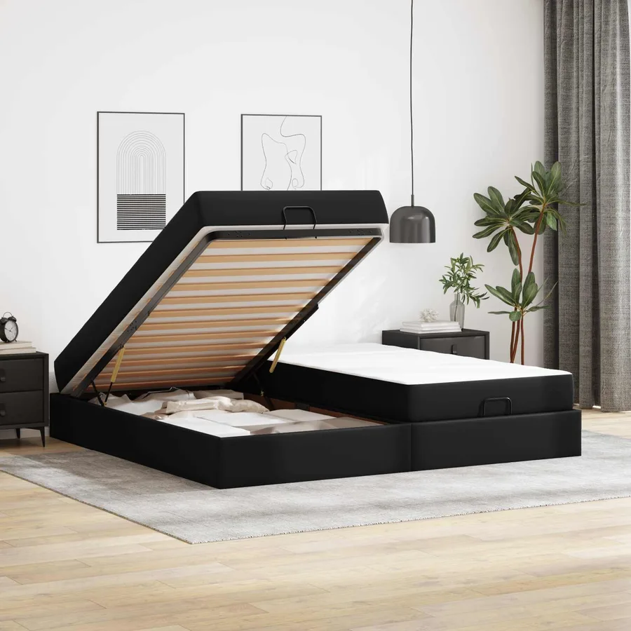 Cadre de lit avec matelas avec matelas 2 pcs Noir PVC - 4