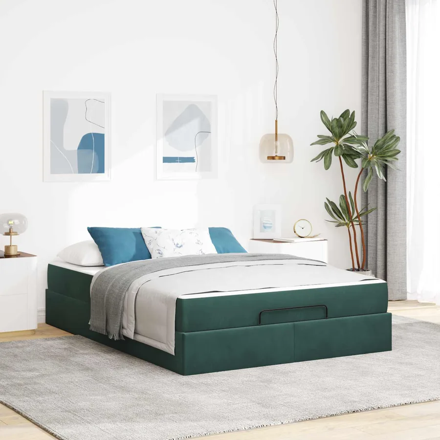 Cadre de lit avec matelas 2 pcs Vert Velours