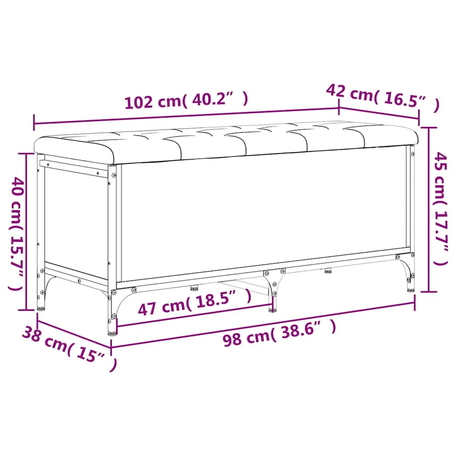 Banc de rangement noir 102x42x45 cm bois d'ingénierie - 10