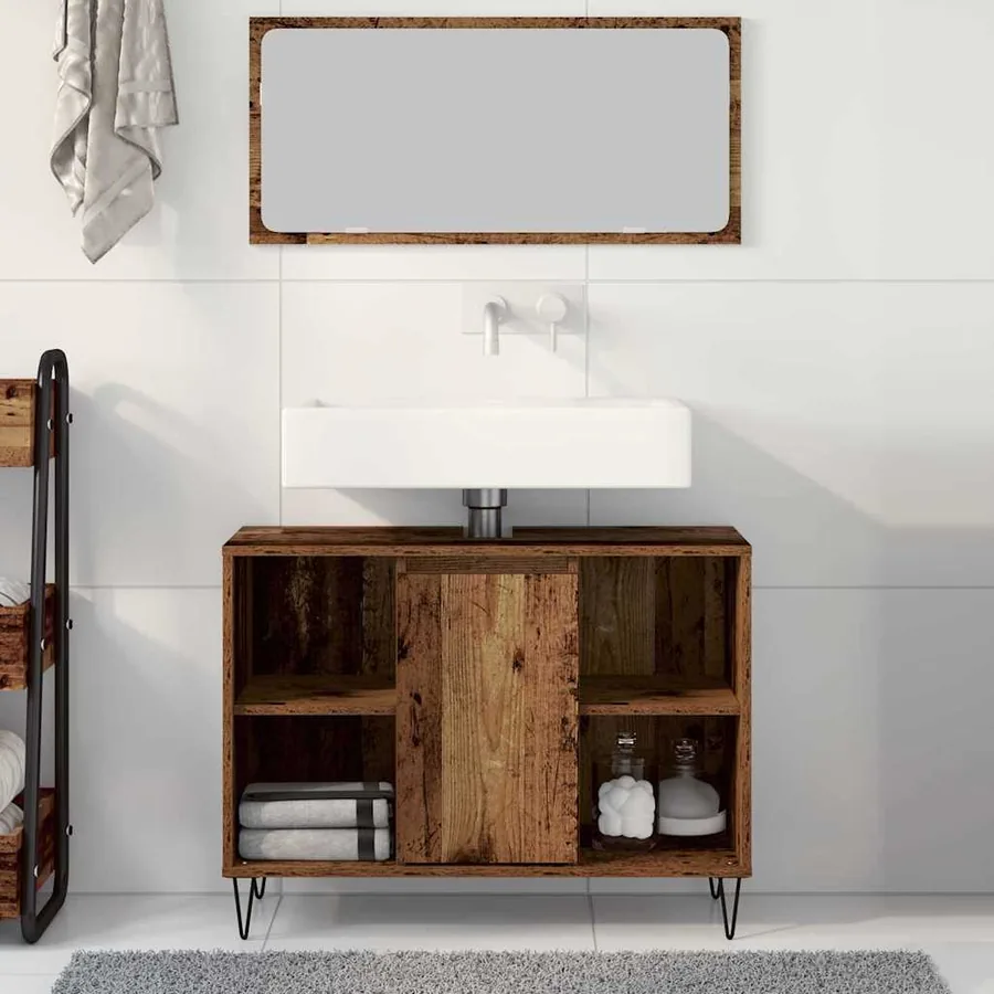 Cabinet de salle de bain avec porte Bois Ancien 80 x 33 x 60 cm - 4