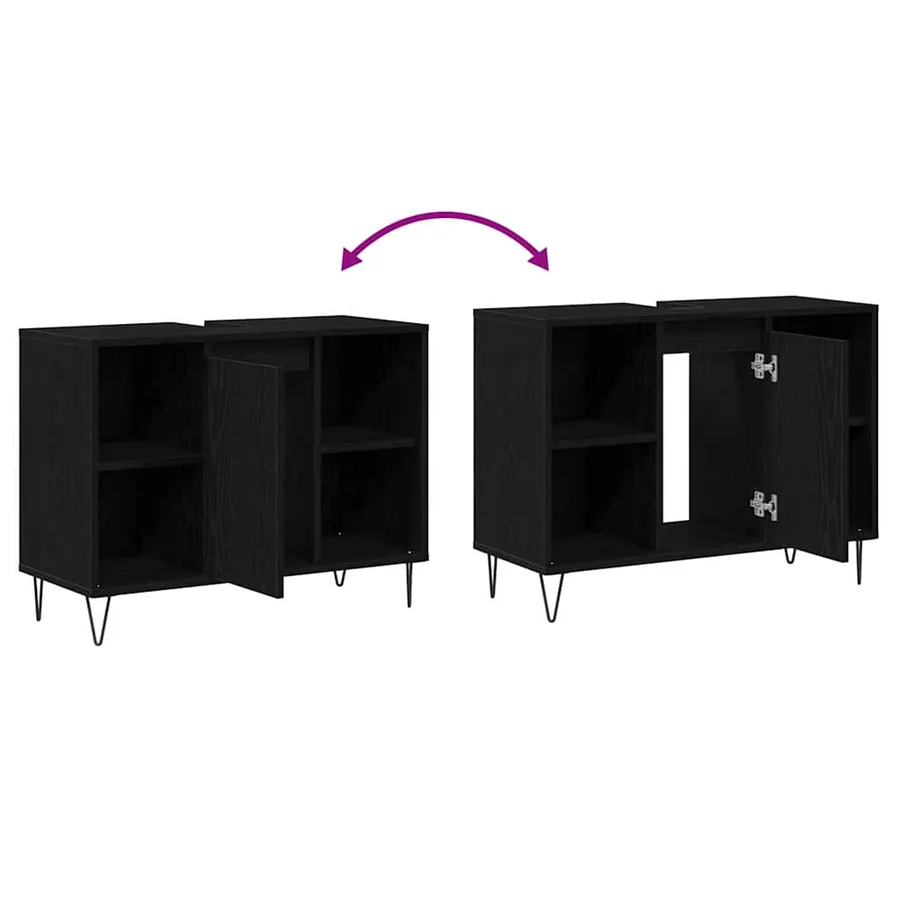 Cabinet de salle de bain Noir 80 x 33 x 60 cm Bois d'ingénierie - 10
