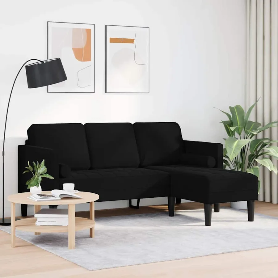 Ensemble de Canapés avec coussin Noir Polyester - 3
