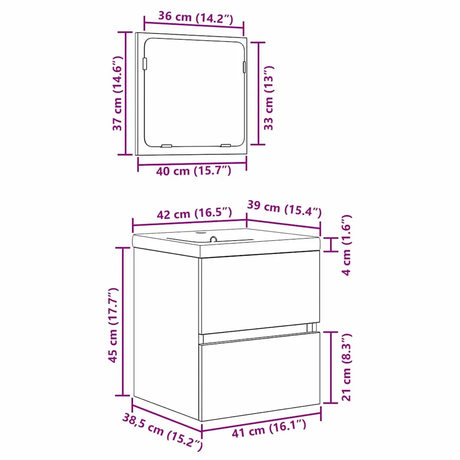 Ensemble de mobilier de salle de bain 2 pcs Bois d'ingénierie - 12