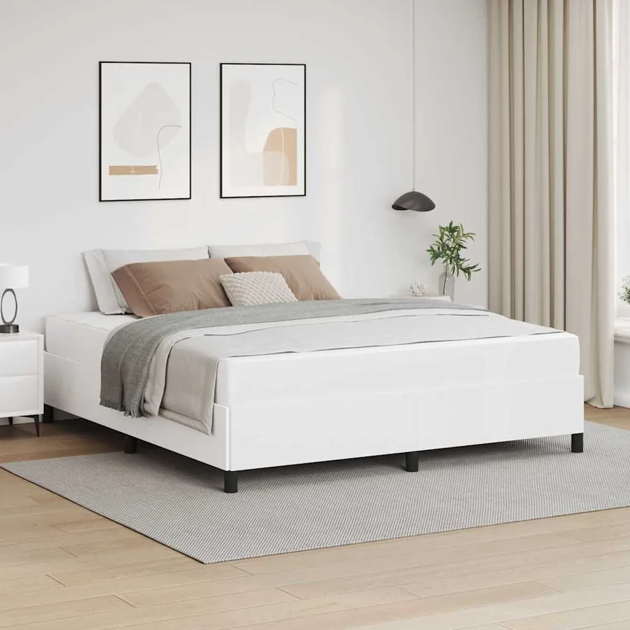 Cadre de lit avec matelas Blanc 180 x 200 cm tissu