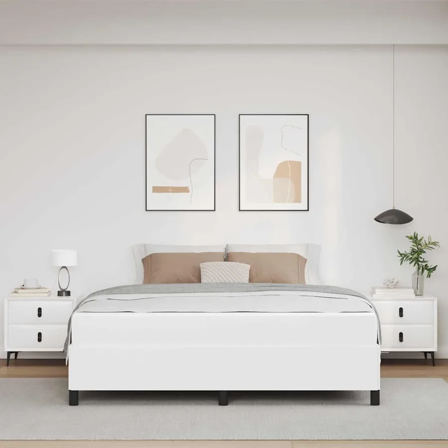 Cadre de lit avec matelas Blanc 180 x 200 cm tissu - 3
