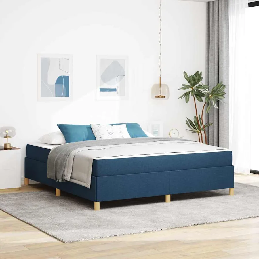 Cadre de lit avec matelas Bleu 180 x 200 cm tissu
