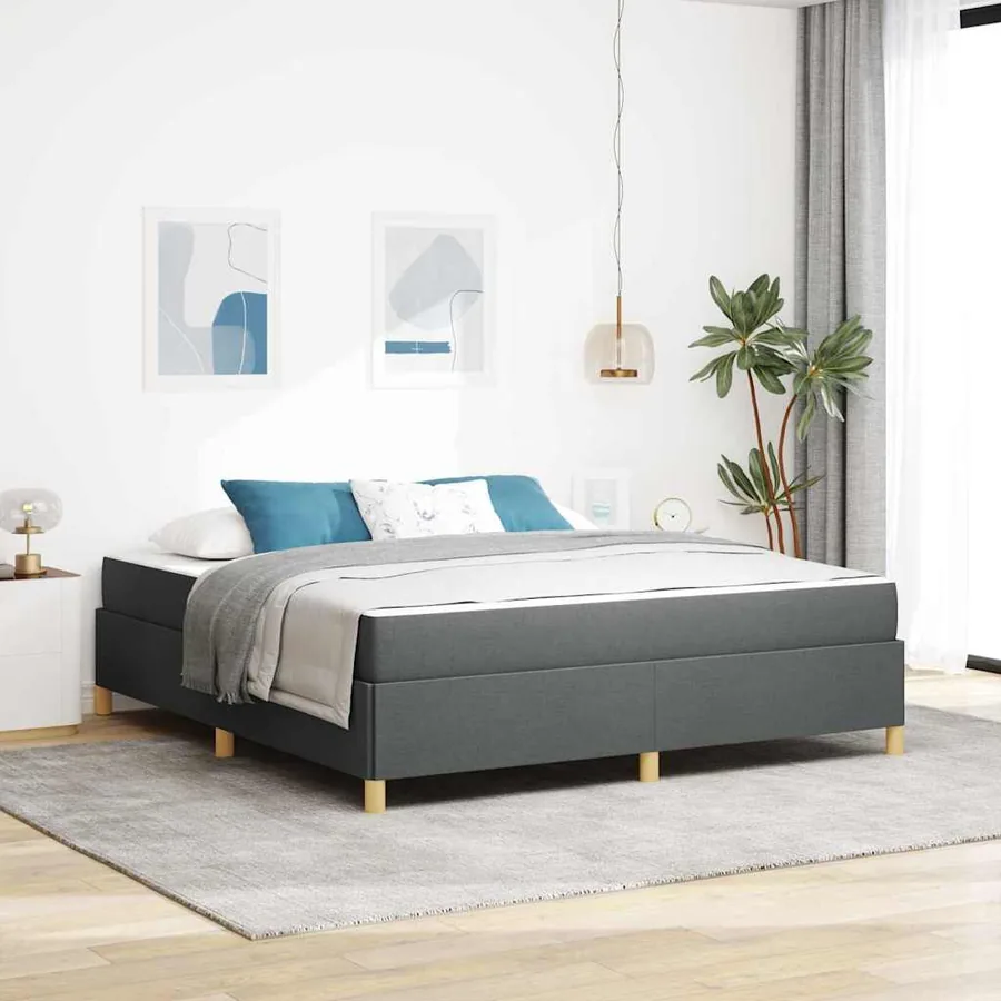 Cadre de lit avec matelas Gris foncé 180 x 200 cm tissu