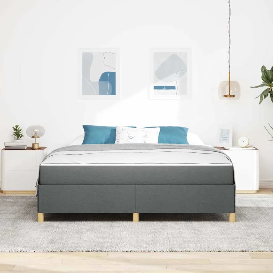 Cadre de lit avec matelas Gris foncé 180 x 200 cm tissu - 3