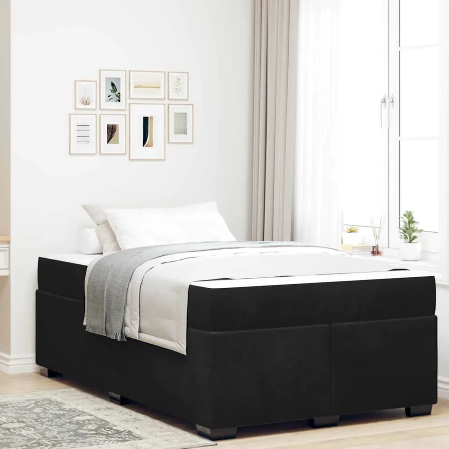 Cadre de lit avec matelas Noir 120 x 190 cm tissu