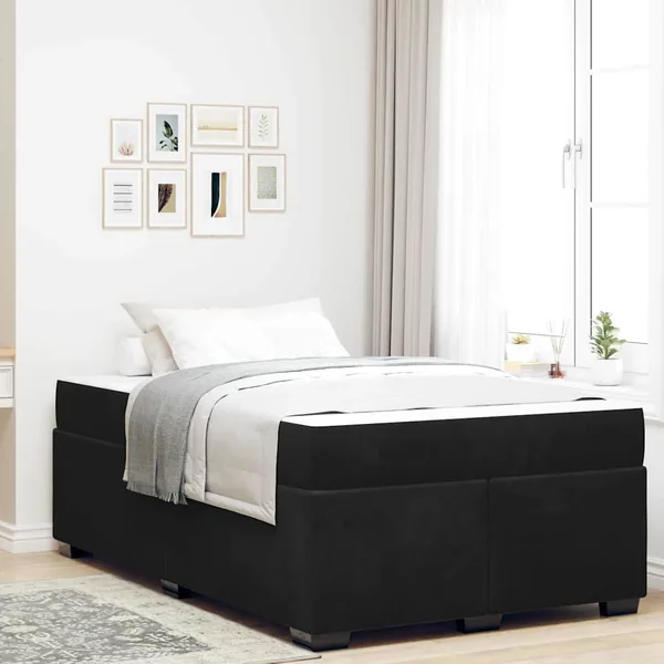 Cadre de lit avec matelas Noir 120 x 190 cm tissu