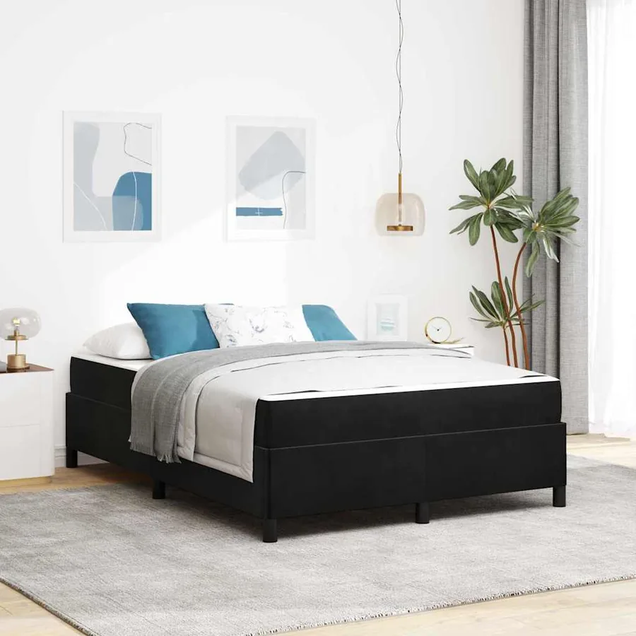 Cadre de lit avec matelas Noir 140 x 190 cm tissu