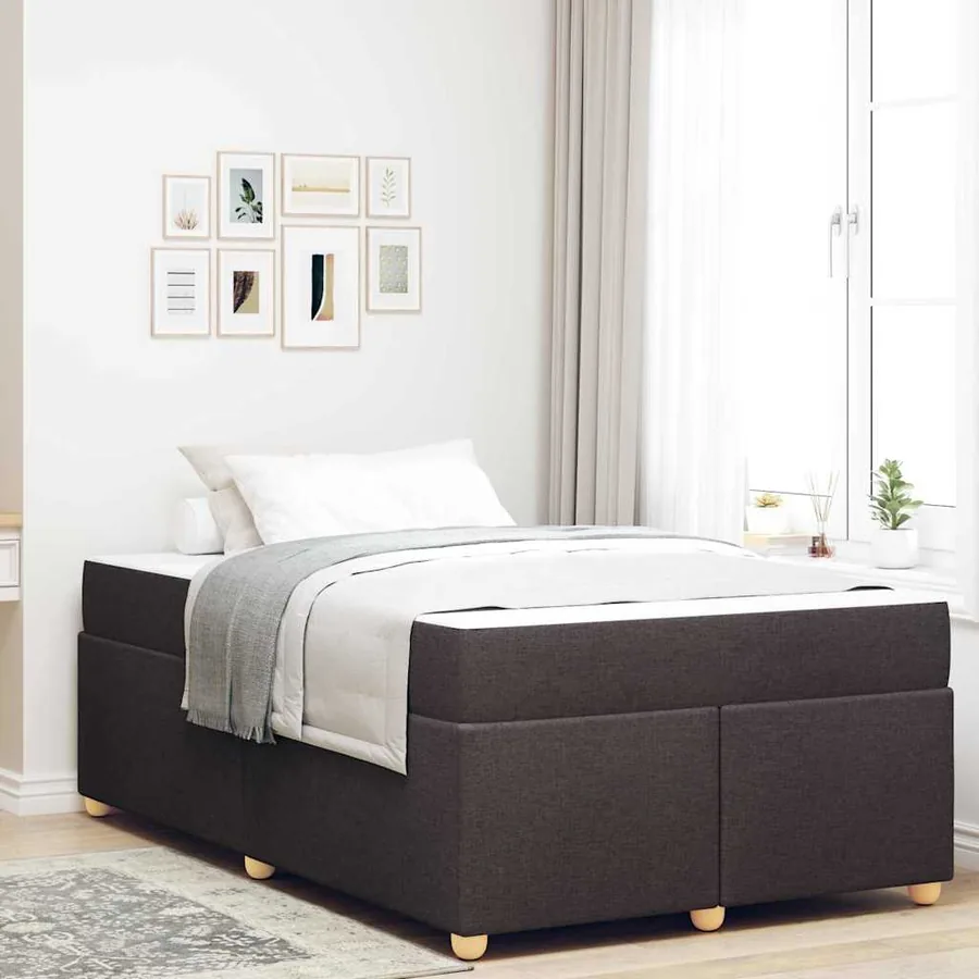 Cadre de lit avec matelas Marron foncé 120 x 190 cm tissu