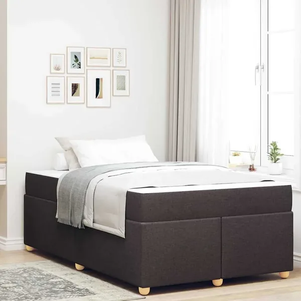 Cadre de lit avec matelas Marron foncé 120 x 190 cm tissu