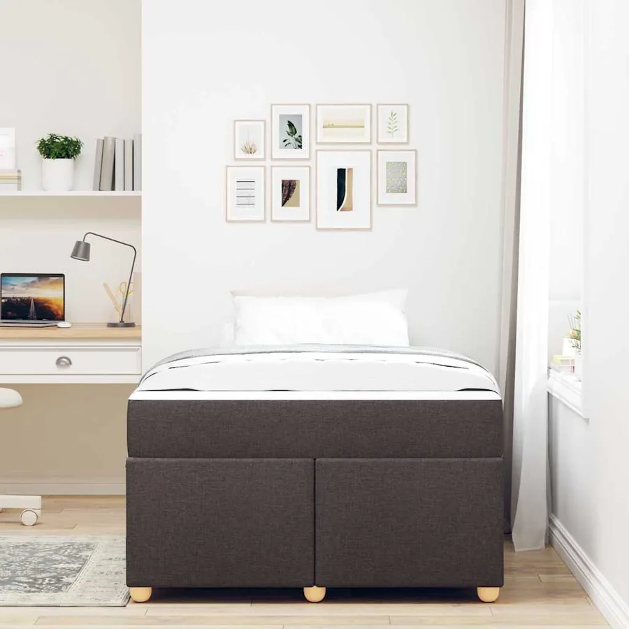 Cadre de lit avec matelas Marron foncé 120 x 190 cm tissu - 3