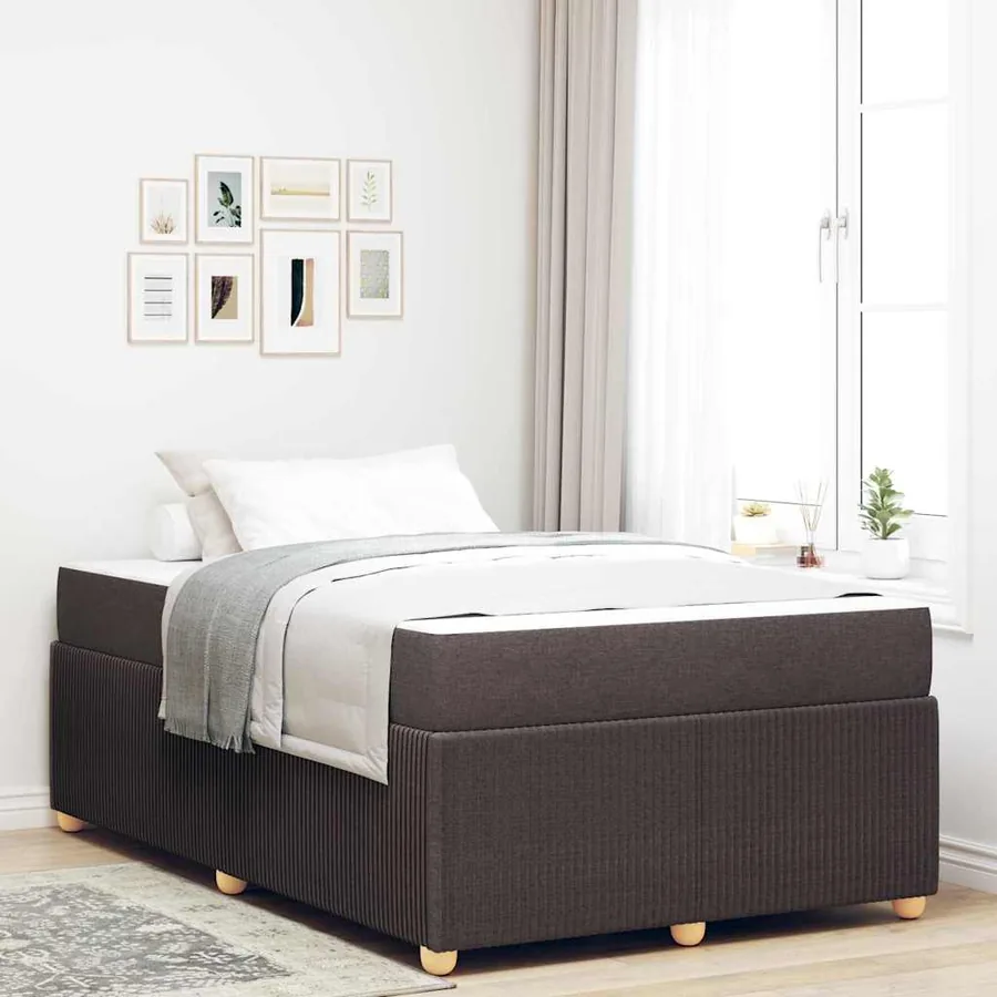 Cadre de lit avec matelas Marron foncé 120 x 190 cm tissu