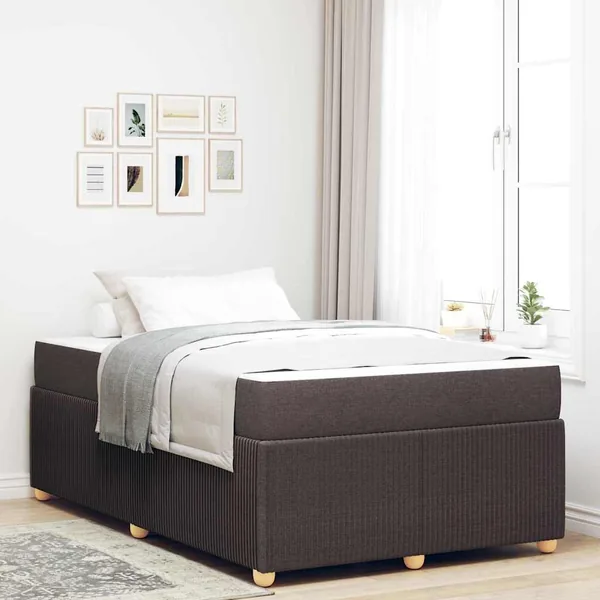 Cadre de lit avec matelas Marron foncé 120 x 190 cm tissu