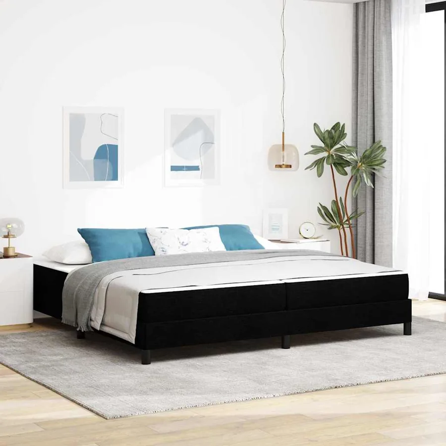 Lit à ressorts avec matelas Noir 200 x 200 cm tissu